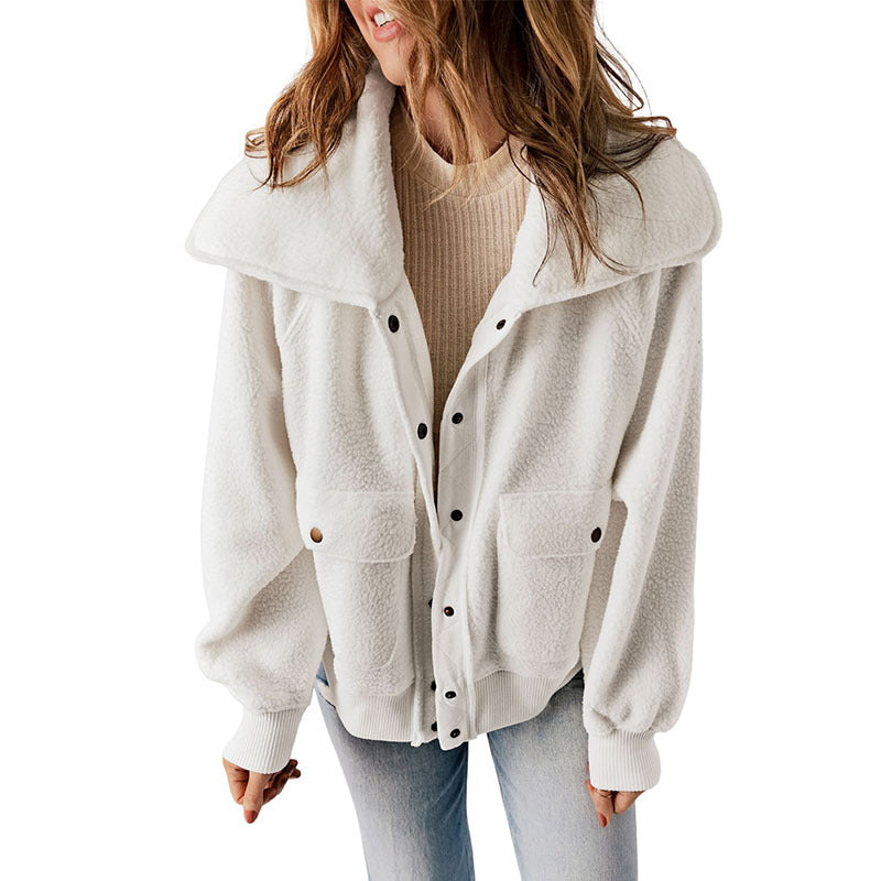 Women’s Plush Long-Sleeve Cardigan Jacket – Thick Cozy Button-Up