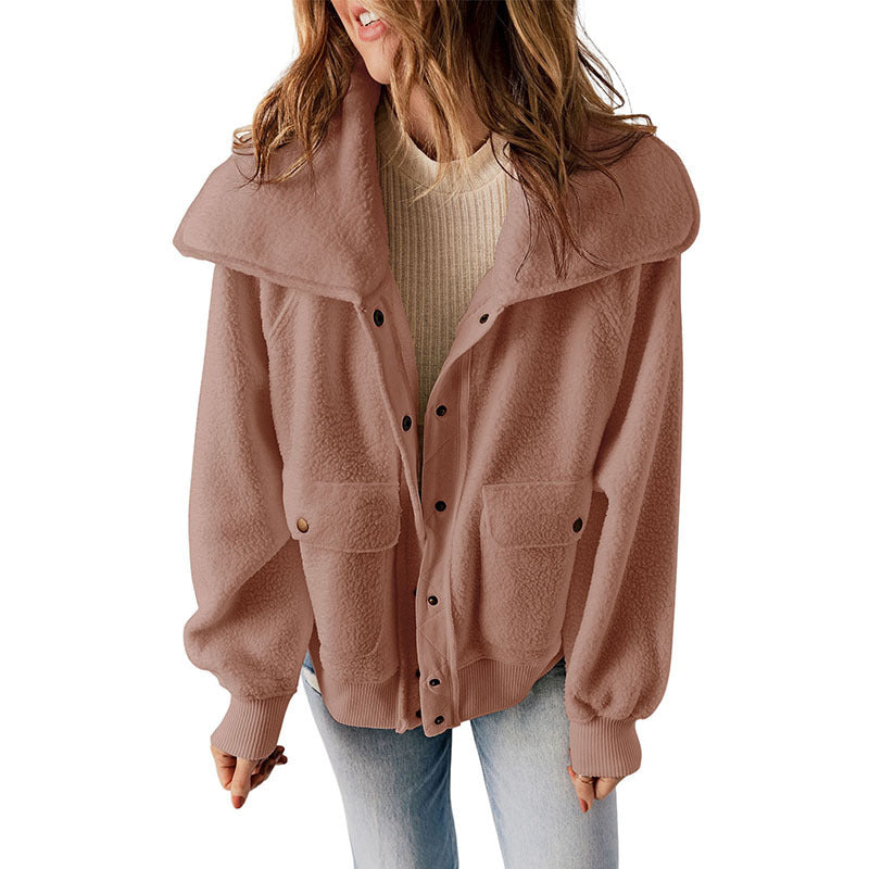 Women’s Plush Long-Sleeve Cardigan Jacket – Thick Cozy Button-Up