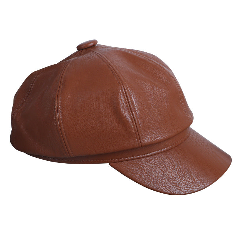 Gorra octogonal de cuero con estilo | Elegante accesorio de invierno 