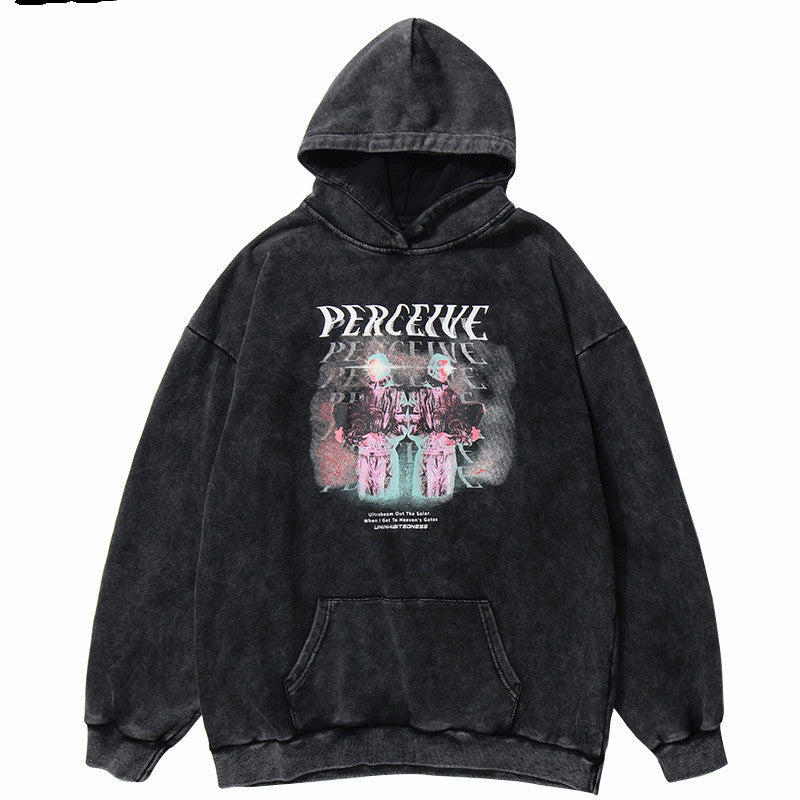 Sudadera con capucha negra desvanecida "Perceive" de estilo vintage con Ultrabeam Out of the Solar