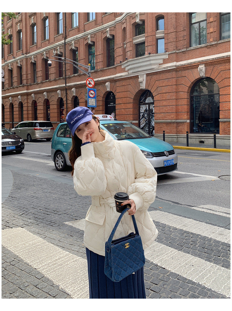 Slim-Fit Waist-Length Korean Winter Jacket – Lightweight Short Puffer Coat