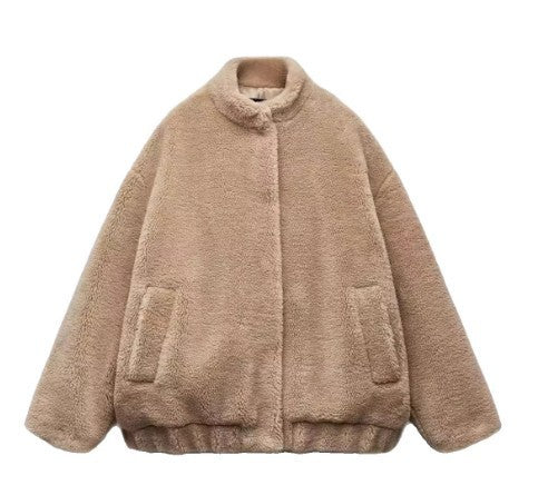 Women’s Chenille Fleece Bomber Jacket – Sleeveless Princess-Sleeve Chic