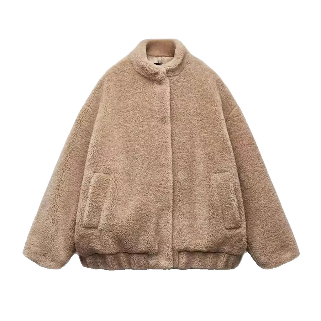 Women’s Chenille Fleece Bomber Jacket – Sleeveless Princess-Sleeve Chic