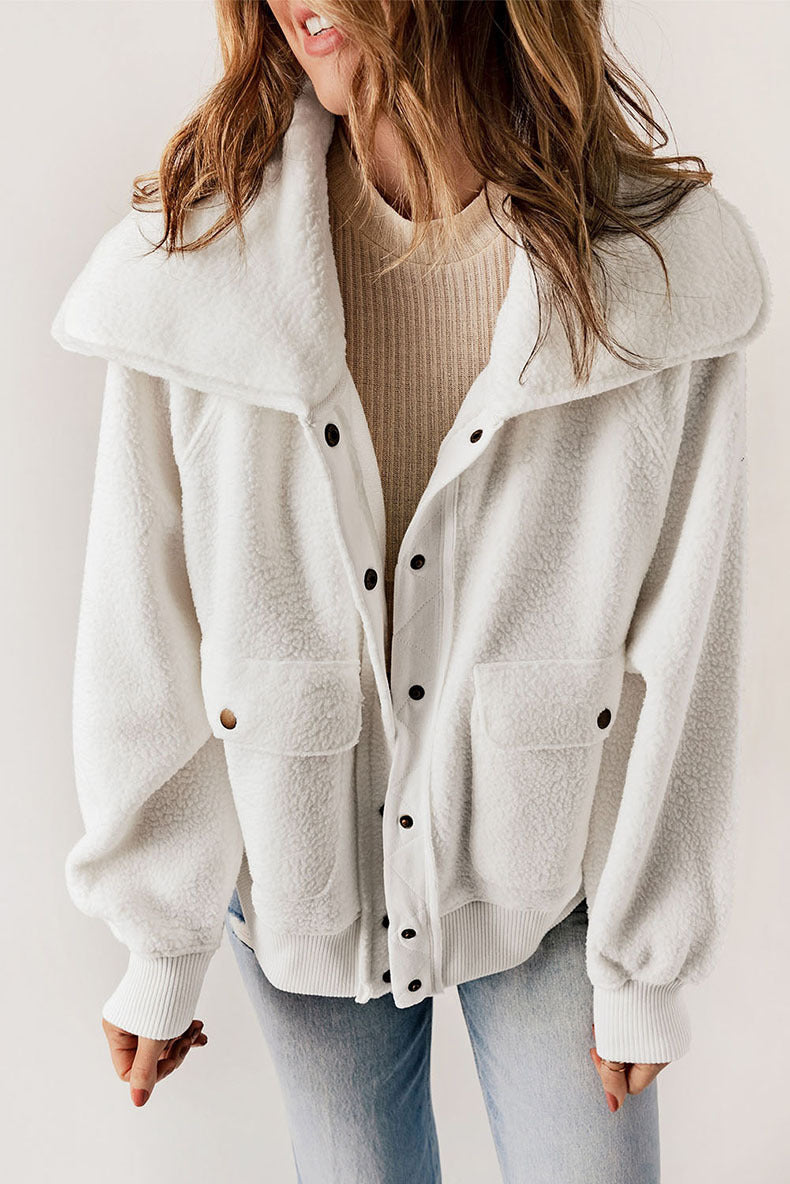 Women’s Plush Long-Sleeve Cardigan Jacket – Thick Cozy Button-Up