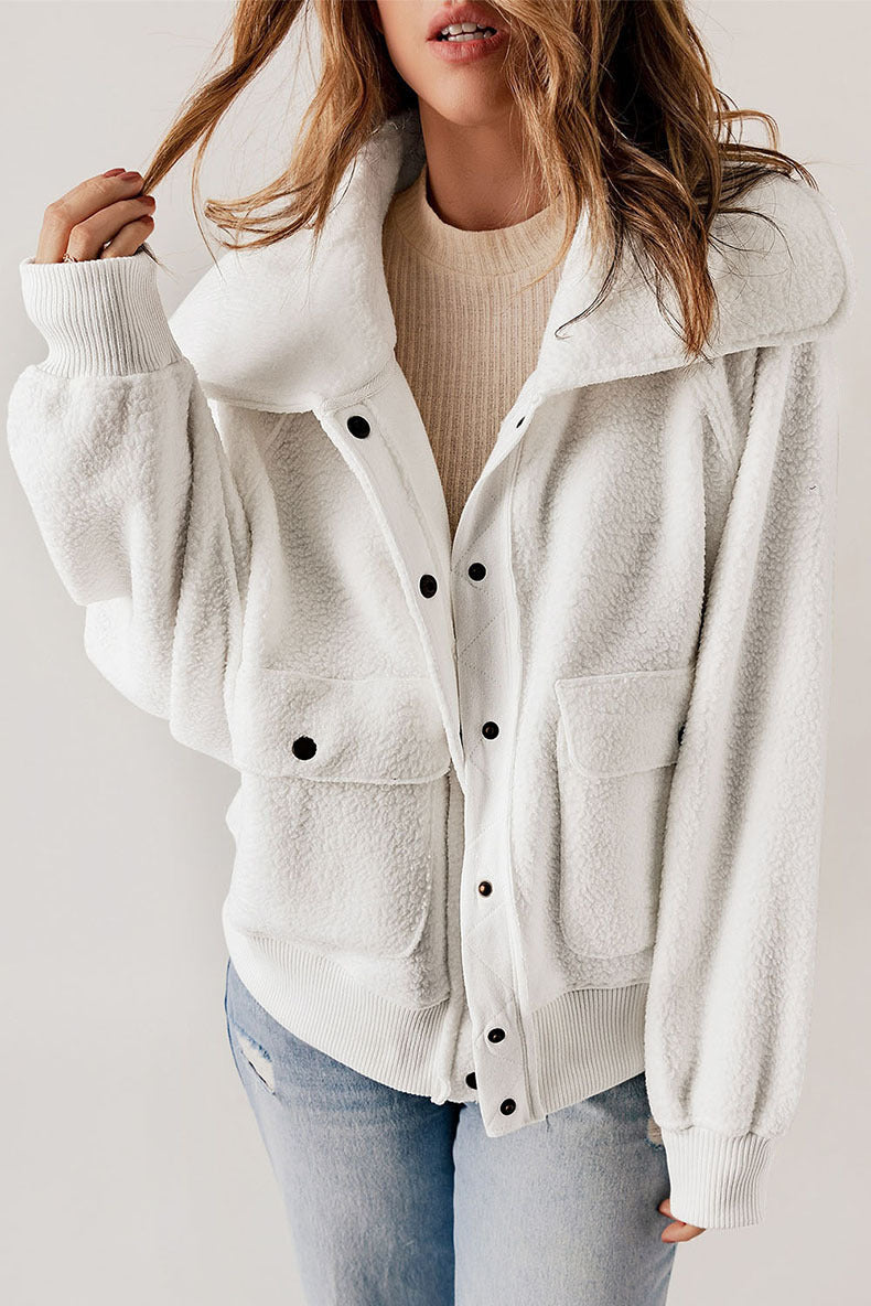 Women’s Plush Long-Sleeve Cardigan Jacket – Thick Cozy Button-Up