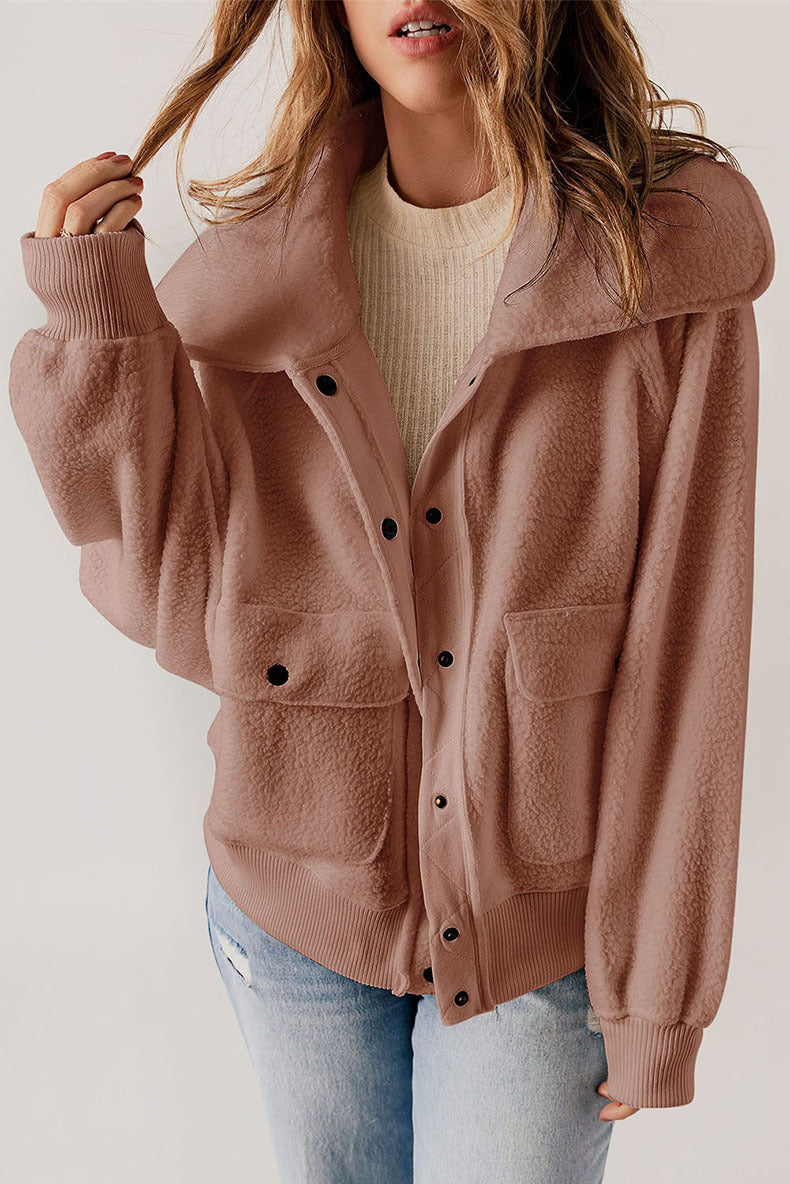 Women’s Plush Long-Sleeve Cardigan Jacket – Thick Cozy Button-Up