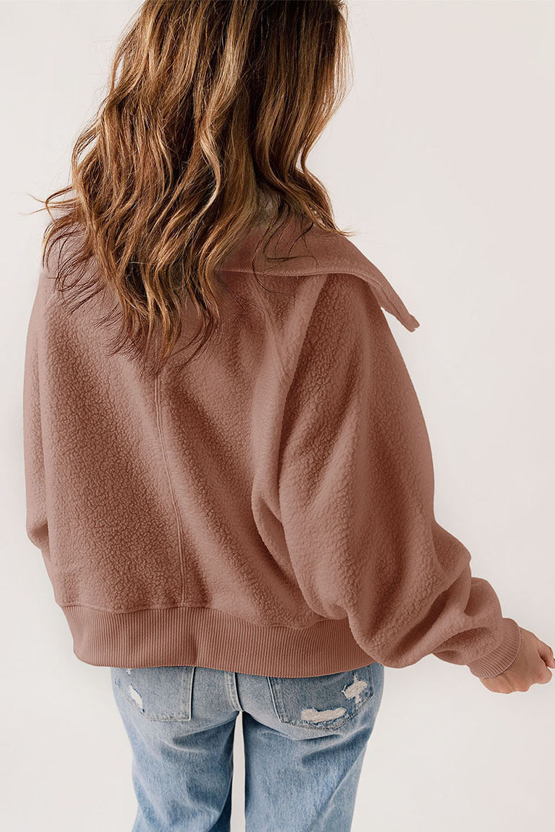 Women’s Plush Long-Sleeve Cardigan Jacket – Thick Cozy Button-Up