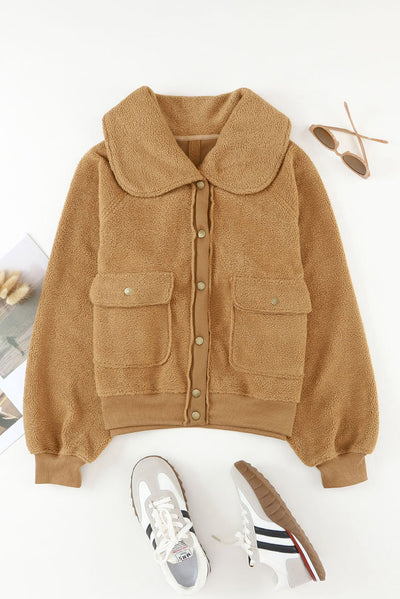 Women’s Plush Long-Sleeve Cardigan Jacket – Thick Cozy Button-Up