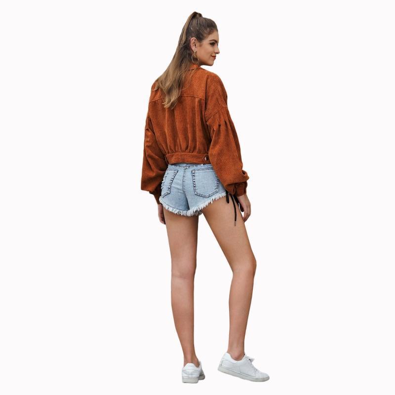 Corduroy Long-Sleeve Jacket – Solid Color, Versatile Sexy Fit