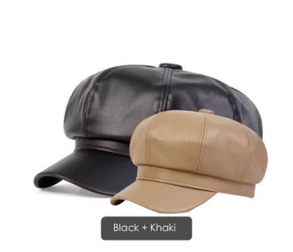 Gorra octogonal de cuero con estilo | Elegante accesorio de invierno 