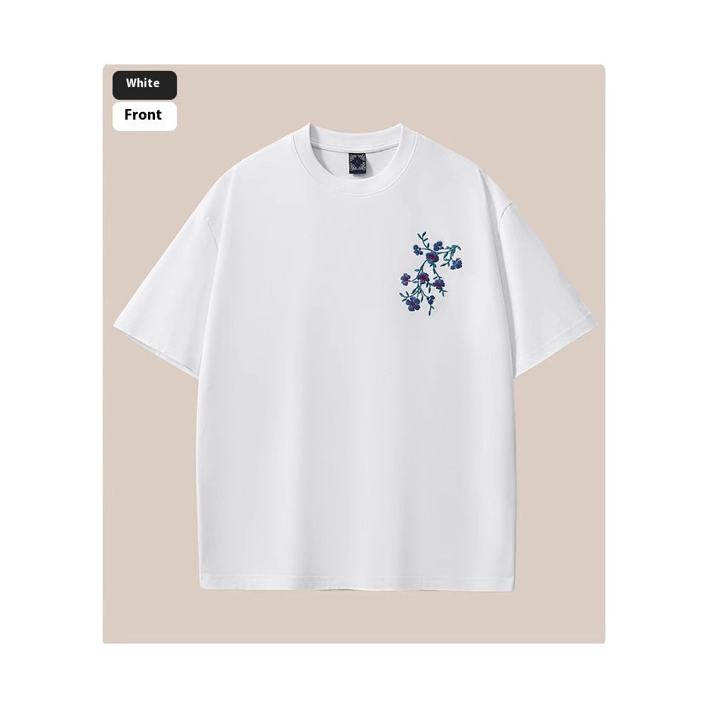 Cotton Short-sleeved T-shirt Men's Embroidery Loose