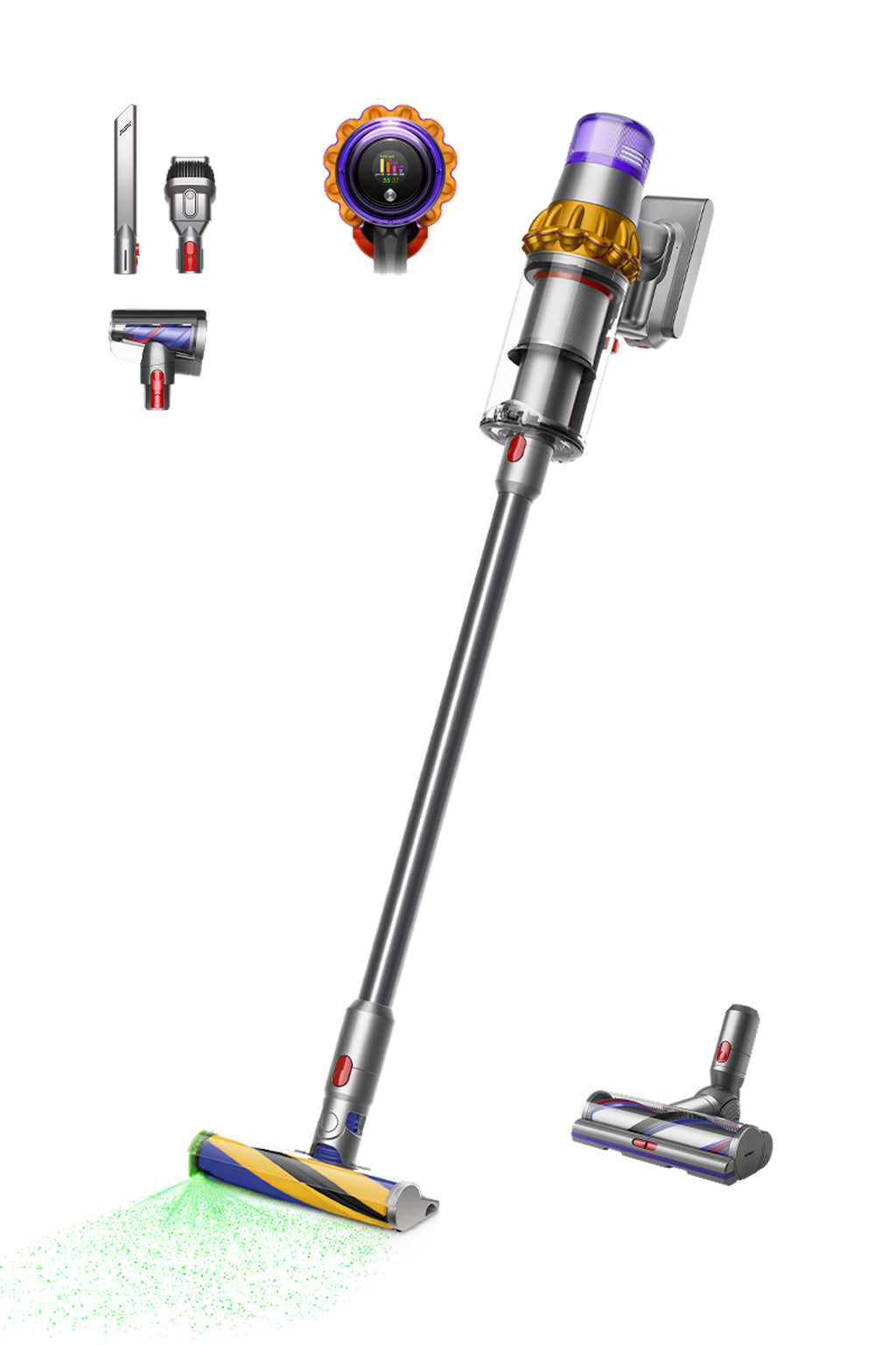 Dyson V15 Detect™ Cordless Vacuum Cleaner (Yellow/Iron) – Laser Dust Detection, Piezo Sensor, LCD Display, De‑Tangling Motorbar™, Whole‑Home Deep Cleaning