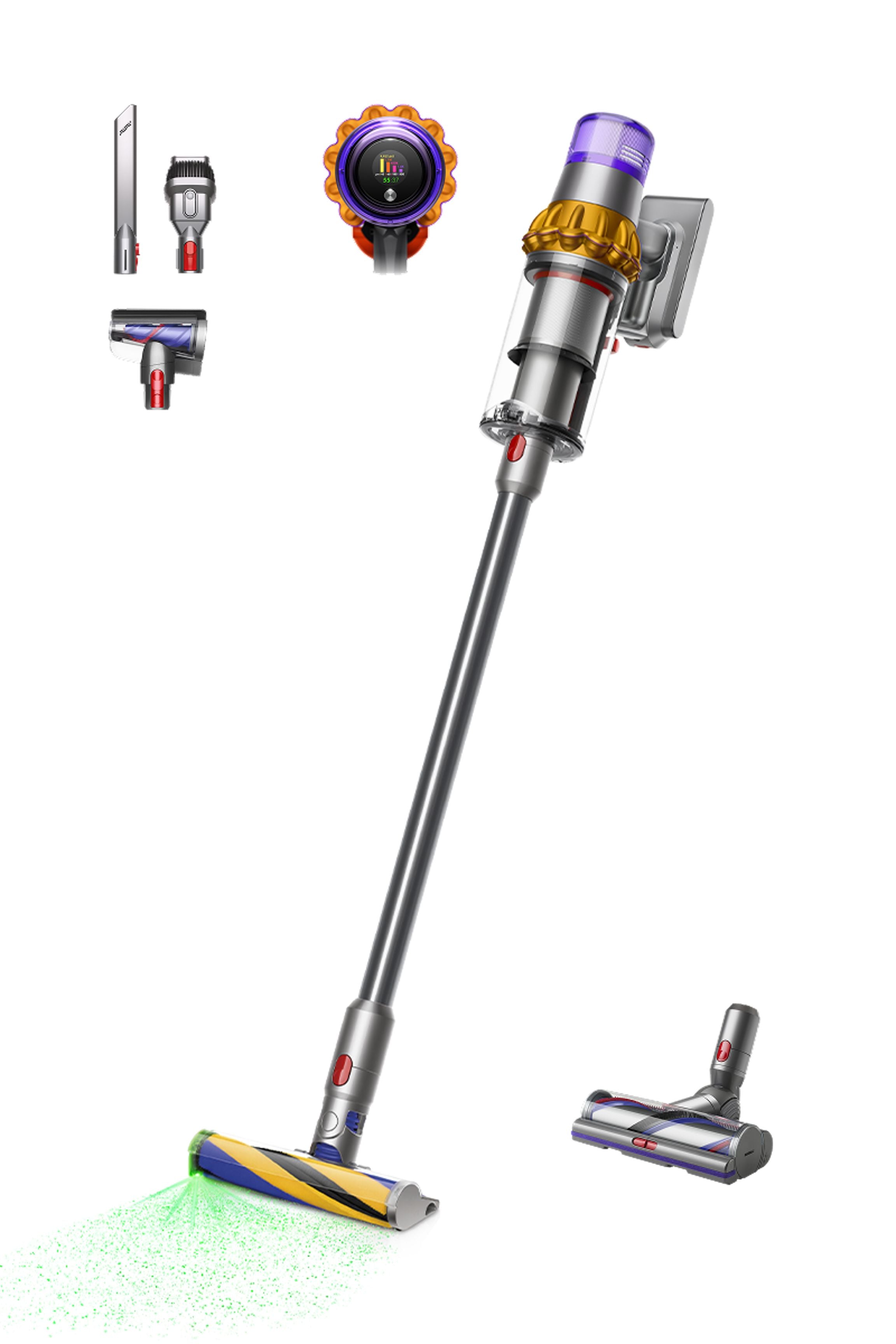 Dyson V15 Detect™ Cordless Vacuum Cleaner (Yellow/Iron) – Laser Dust Detection, Piezo Sensor, LCD Display, De‑Tangling Motorbar™, Whole‑Home Deep Cleaning
