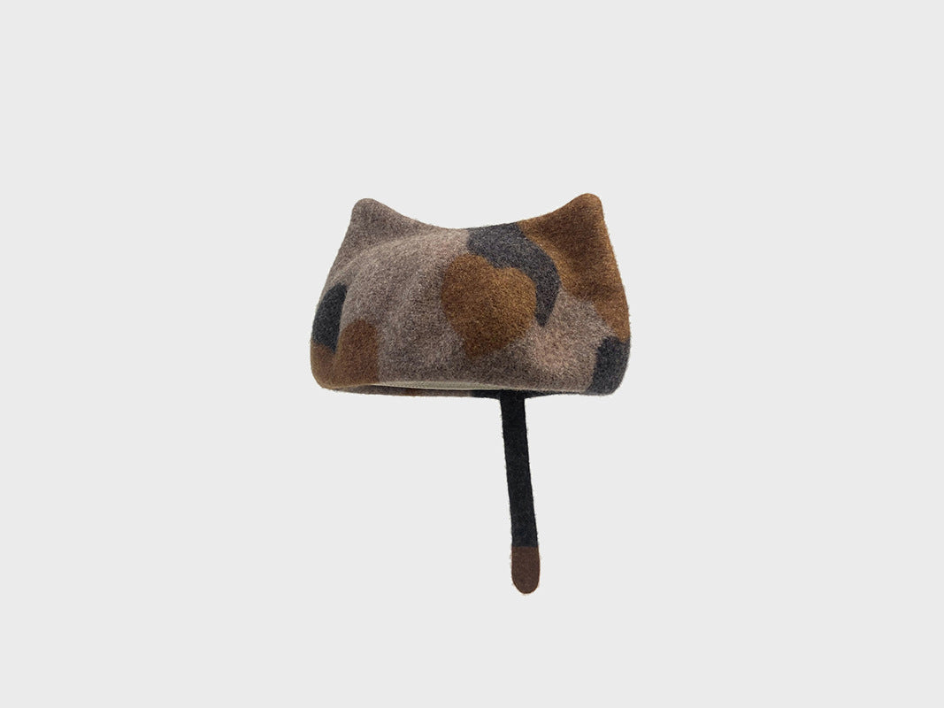 Gorro de lana para amantes de los gatos | Cola y orejas | Boina cálida y elegante