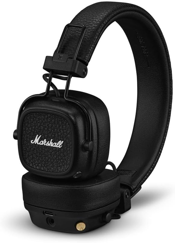 Marshall Major V Bluetooth On‑Ear Headphones – 100+ Hours Playtime, Wireless Charging, Rugged Foldable Design