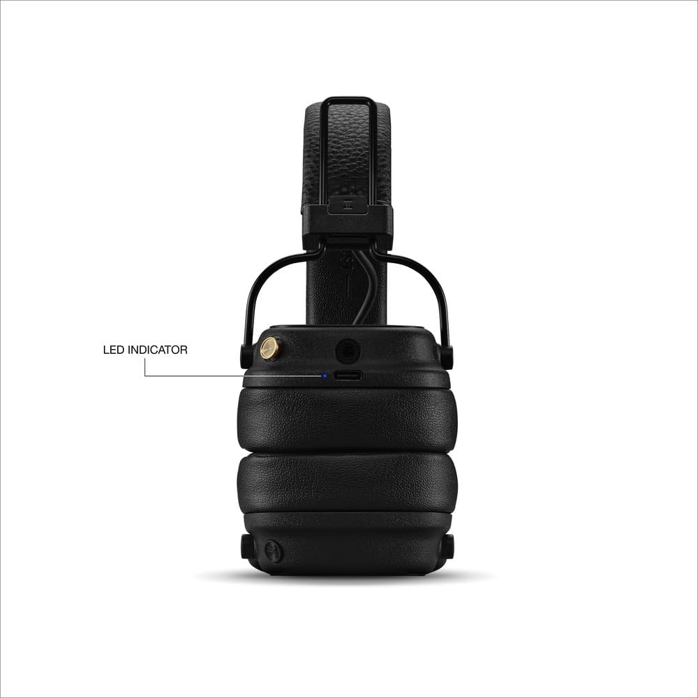 Marshall Major V Bluetooth On‑Ear Headphones – 100+ Hours Playtime, Wireless Charging, Rugged Foldable Design