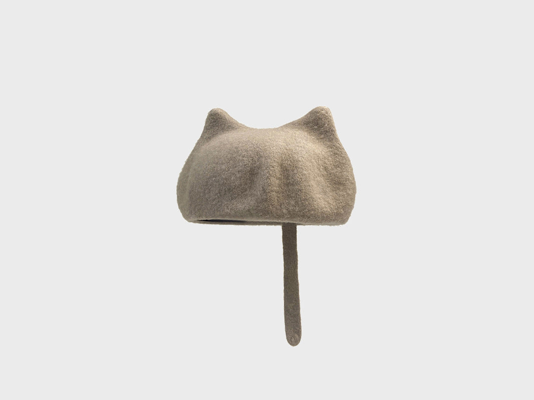 Gorro de lana para amantes de los gatos | Cola y orejas | Boina cálida y elegante