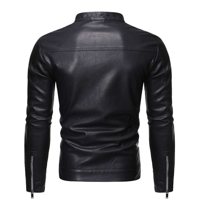 Men's Slim Casual Leather Jacket Motorcycle Jacket