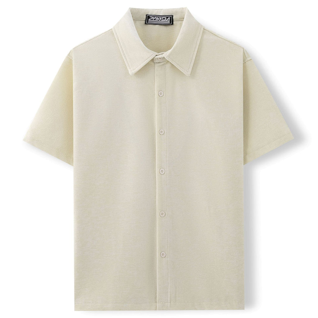 Gold Velvet Fabric Square Collar Casual Short Sleeve Shirt