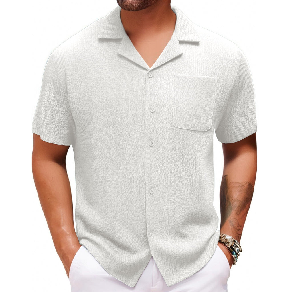 Cuban Collar Short Sleeve Shirt Vacation Style
