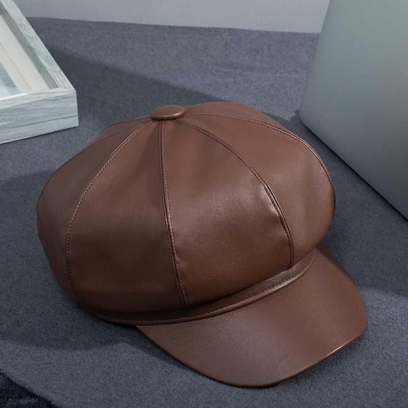 Gorra octogonal de cuero con estilo | Elegante accesorio de invierno 