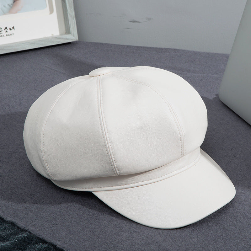 Gorra octogonal de cuero con estilo | Elegante accesorio de invierno 