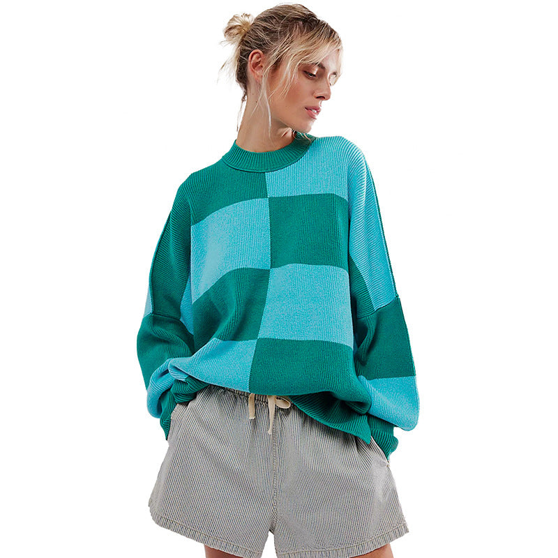 Suéter holgado de punto a cuadros para mujer | Elegante y cómodo