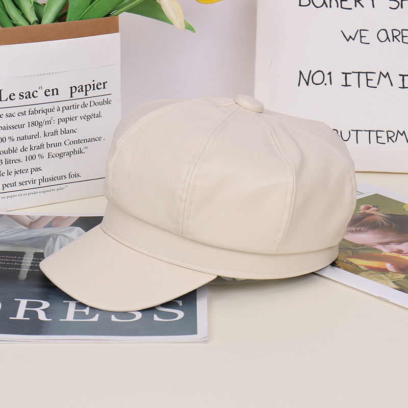 Gorra octogonal de cuero con estilo | Elegante accesorio de invierno 