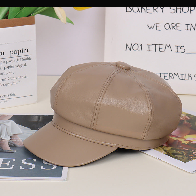 Gorra octogonal de cuero con estilo | Elegante accesorio de invierno 